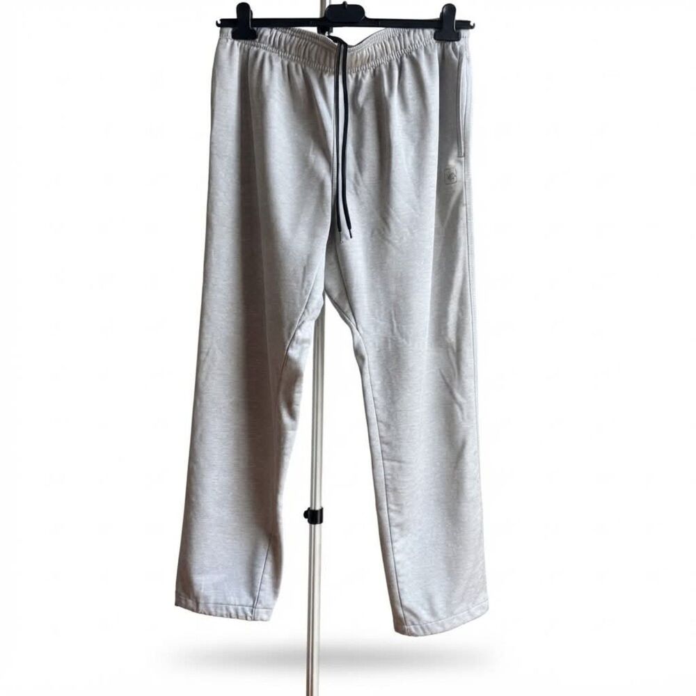 AND1 Mens Fleece Tech Pants Large Heather Grey Athletic Joggers Zip Pocket Cinch